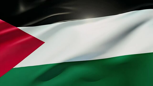 The Palestinian territory flag waves gracefully closeup video intricate fabric patterns highly detailed 3D rendering perfect celebrations national awards patriotic social media posts hd