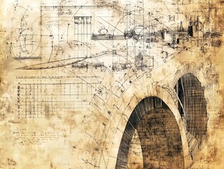 Renaissance Engineering Masterpiece: Intricate Blueprints and Mathematical Notations - Perfect for a Sporty Interior Poster or Art Display