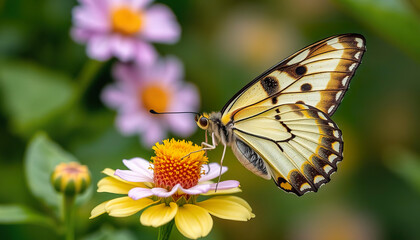 Obraz premium A butterfly is sitting on a yellow flower