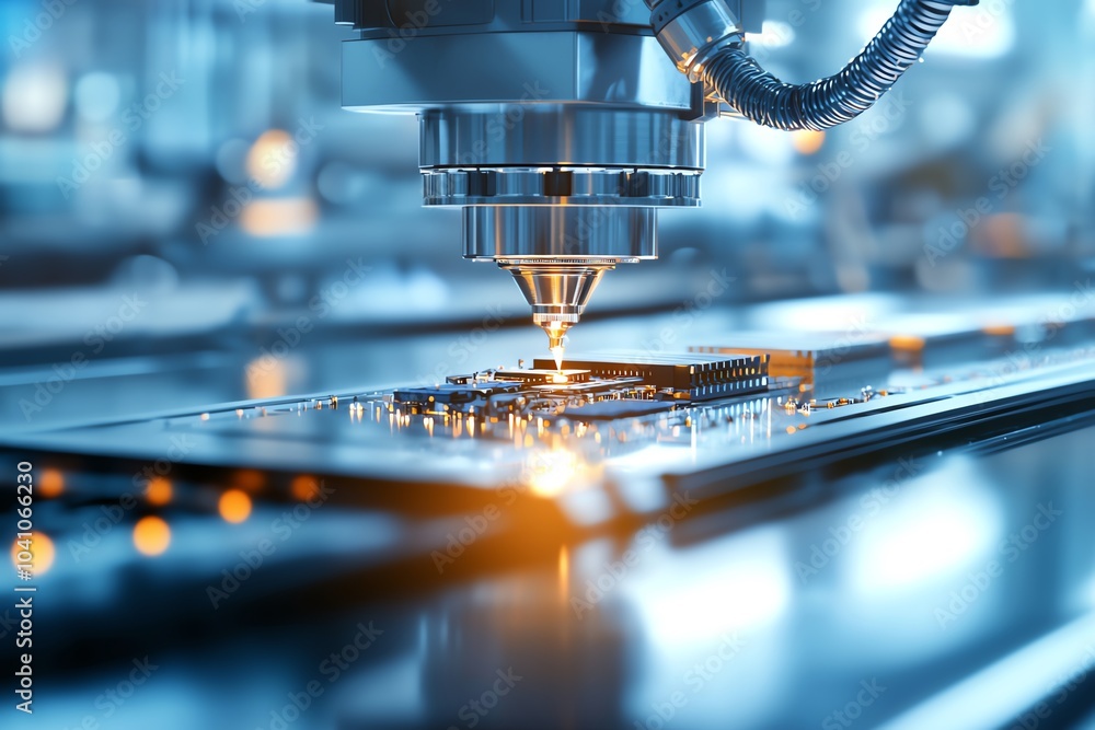 Poster close-up of cnc machine in operation, showcasing precision engineering in a modern manufacturing env
