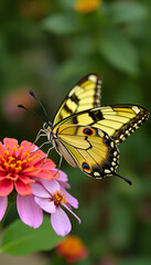 Fototapeta premium A butterfly is sitting on a yellow flower