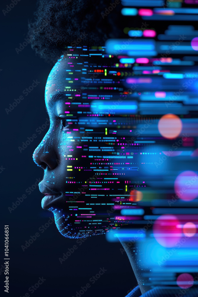 Poster ai tracking customer complaint patterns from feedback documents, a side profile of a person with vib