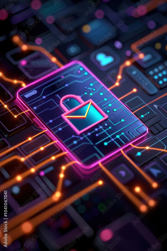 Poster ai-powered email analysis detecting priority communications, a vibrant depiction of digital security