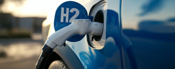 Close-up of hydrogen car fuel cell connector