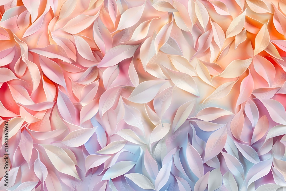 Poster soft layered leaves pattern in pastel colors creating an elegant background