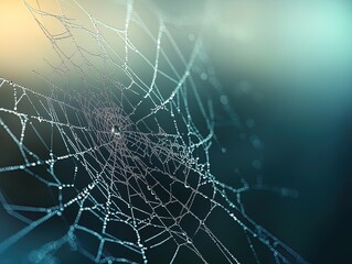 Intricate Spider Web Art: A Stunning Abstract Poster with Dewdrops for Your Modern Interior or Sports Space, Capturing Nature&rsquo;s Elegance Against a Gradient Background