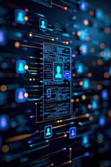 AI tracking customer complaint patterns from feedback documents, Futuristic digital background with user profiles, data connections, and glowing elements Artificial Intelligence in Document Analysis.