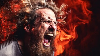 A man screams on a red background	