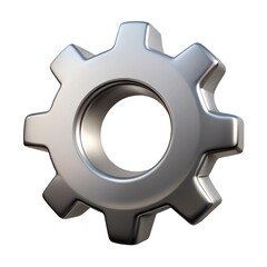 Gear icon, silver with visible teeth and inner circle, isolated on a white background