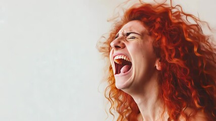  A screaming woman on a white background