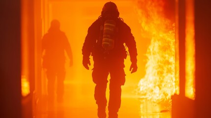 blazing inferno rescue operation, firefighter emerging from flames, smoke-filled atmosphere, child saved from danger, vivid fire details, documentary-style capture