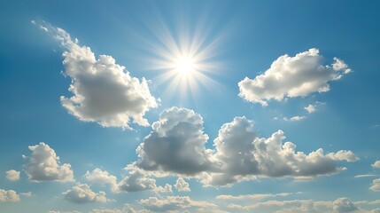 1 Clear blue sky with a few white clouds, serene weather, bright sunlight