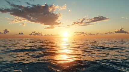Obraz premium 5 Golden sunset over a calm sea, clear weather, warm glow on the horizon
