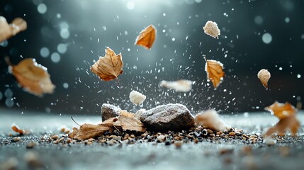 8 Hailstorm with ice pellets hitting the ground, severe weather, frozen precipitation