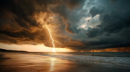 25 Lightning bolts illuminating a dark sky during a heavy storm, extreme weather, intense energy