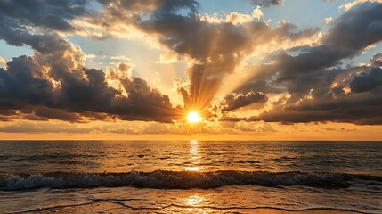 41 Sun rays breaking through dark storm clouds over the ocean, dramatic weather, hope after the storm