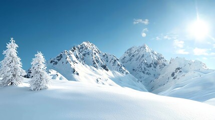 42 Snowcapped mountains under a clear blue sky, winter weather, cold and majestic