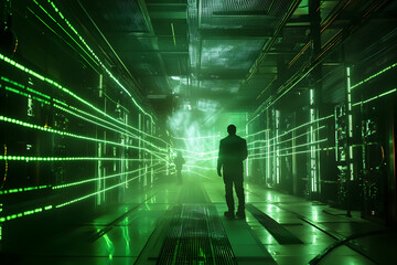 In the server room, a lot of robot data is stored, controlled by a state-of-the-art AI system.