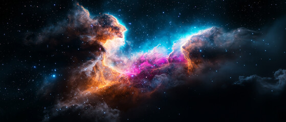 Fototapeta premium stunning cosmic nebula filled with vibrant colors and swirling gases, showcasing beauty of universe. This celestial scene captures essence of space exploration and mysteries of cosmos