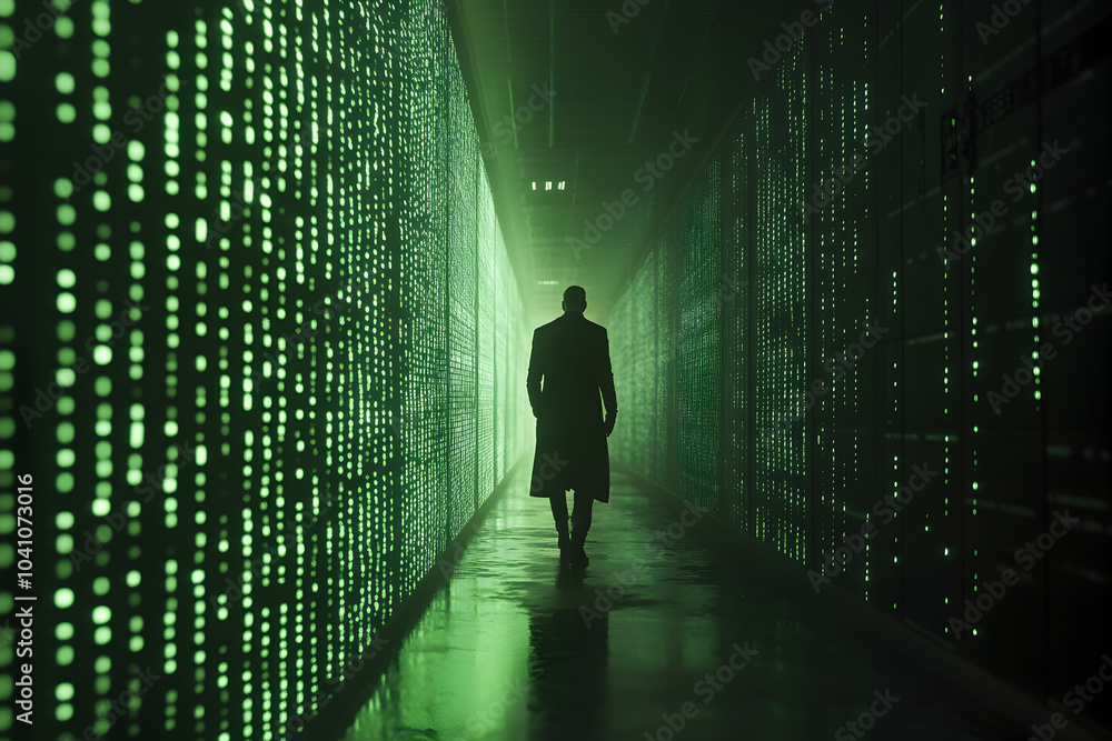 Poster in the server room, a lot of robot data is stored, controlled by a state-of-the-art ai system.