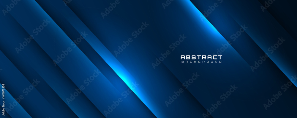 Poster 3d blue abstract background overlap layer on dark space with glowing lines effect decoration. modern