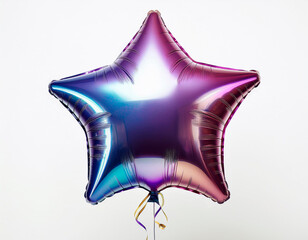 Multicolored and shiny star-shaped party balloon. With white background