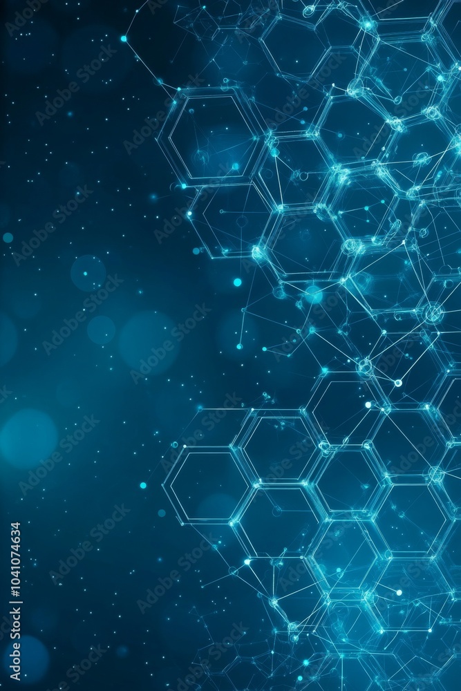 Poster abstract blue hexagonal pattern with glowing connections in a digital design