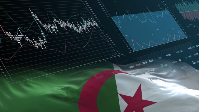 Algeria flag - Waving flag on report analytics data statement