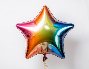 Multicolored and shiny star-shaped party balloon. With white background