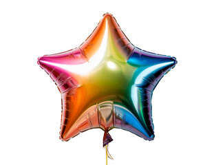 Multicolored and shiny star-shaped party balloon. With white background
