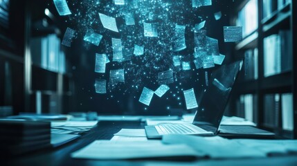 Artificial Intelligence in Document Analysis, the role of artificial intelligence in document analysis with an image portraying machine learning algorithms extracting data from unstructured documents