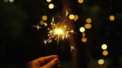 Burning sparkler with bokeh light background