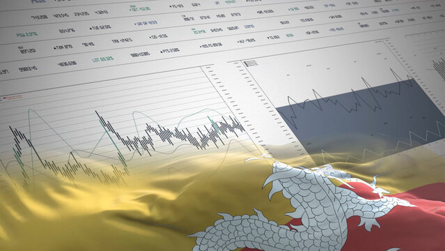 Bhutan flag - Waving flag on report analytics data statement