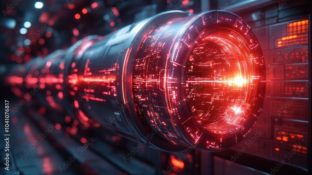 Aufkleber futuristic energy core with glowing red elements in a high-tech setting.