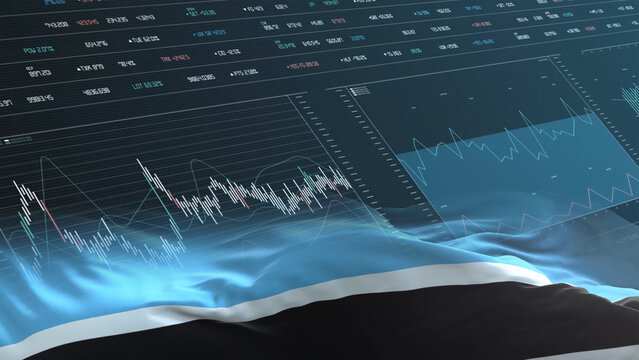 Botswana flag - Waving flag on report analytics data statement - Powered by Adobe