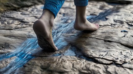 A misty jungle with large tree roots in the foreground, illuminated by soft torchlight amidst rain-soaked rocks and dense foliage.