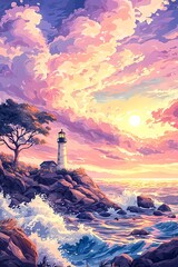 Coastal Japanese Rocky Landscape Scene