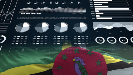 Dominica flag - Waving flag on report analytics data statement