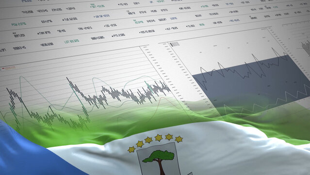 Equatorial Guinea flag - Waving flag on report analytics data statement - Powered by Adobe