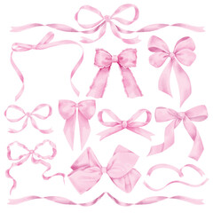 Vector set of bows. Digitally drawn to look like watercolor style illustrations. Isolated on white background.
