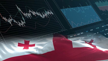 Georgia flag - Waving flag on report analytics data statement