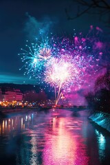 Fototapeta premium Fireworks over River