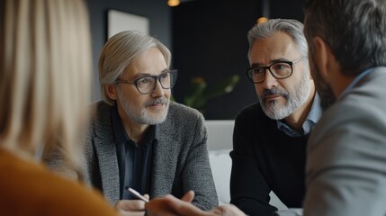 Mature couple meeting financial advisor for investment