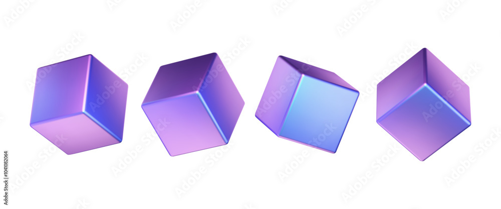 Canvas Prints 3d chrome cubes set. techno glossy geometric element. futuristic holographic shapes in different til