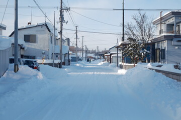 Winter town landscape in Biei, Hokkaido, Japan