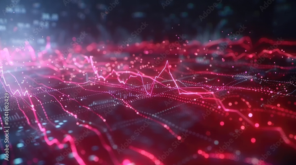 Poster abstract data visualization with red and pink colors