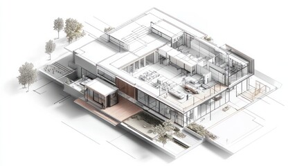 Architectural rendering of a modern house design.