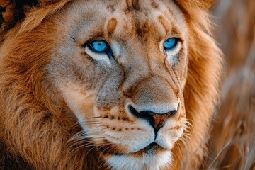 Close-up Portrait of a Lion with Striking Blue Eyes
