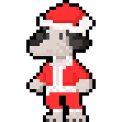 Cartoon Pixel Dog In Santa Claus Costume