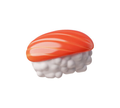 3D sushi icon with fresh salmon and rice isolated on a white background